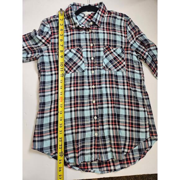 Aeropostale Womens Button Down Flannel L Blue Red Plaid Front Pocket Long Sleeve - Picture 5 of 7